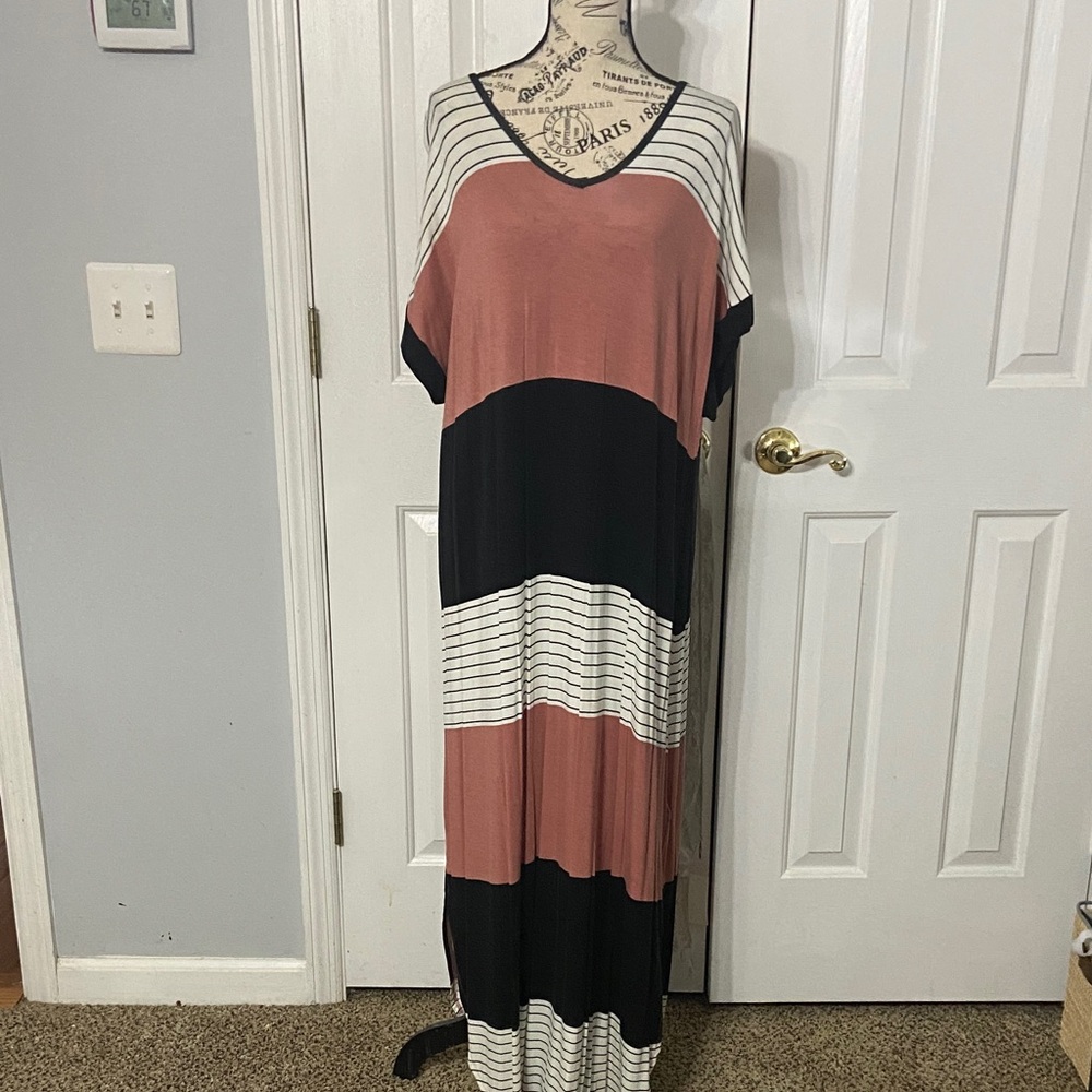 LuLaRoe Striped Maxi Dress - Black, White, Mauve